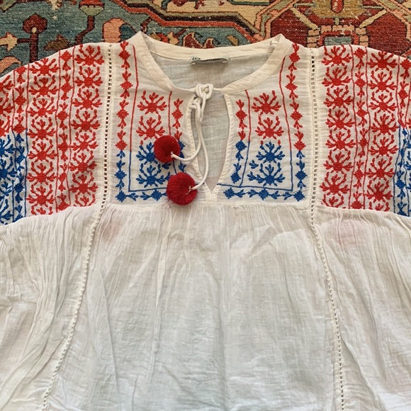 Zara embroidered peasant top blouse boho XS 0 2 EUC - Picture 2 of 5